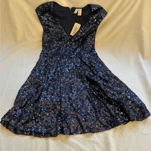 Forever 21 Navy Blue Sequin Fit-and-Flare Kids Dress NWT